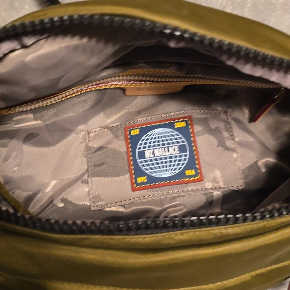 MZ Wallace Olive Green Nylon Crossbody Belt Bag with Black Strap
